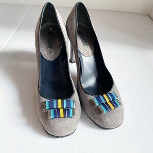 Celine Grey Suede Web Stripe Detail Round Toe High Heels 38  Italy